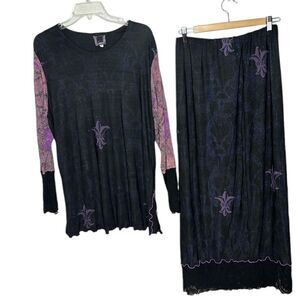 JG’S Mad Lab Two Piece Maxi Skirt And Top Art To Wear Lagenlook Set. Size Medium
